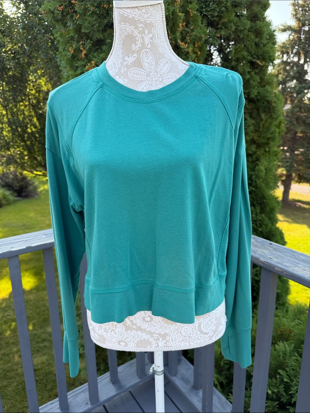 Sweaty Betty Teal Green Raglan Pullover Sweatshirt Sz L